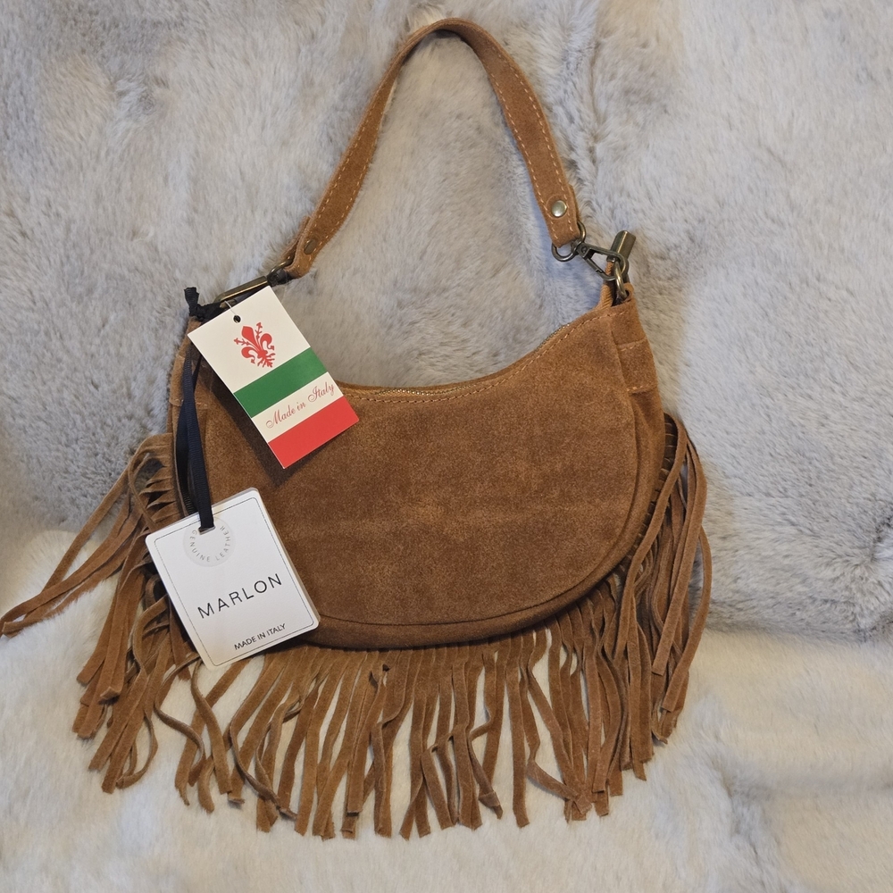 Brown Suede Fringe Shoulder Bag